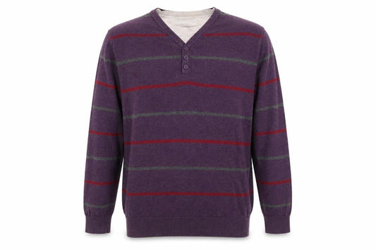 Front view of Atlantic Bay men’s purple striped jumper, size XL