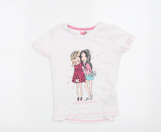 Matalan Girls White   Basic T-Shirt Size 7 Years  - Together we are Awesome