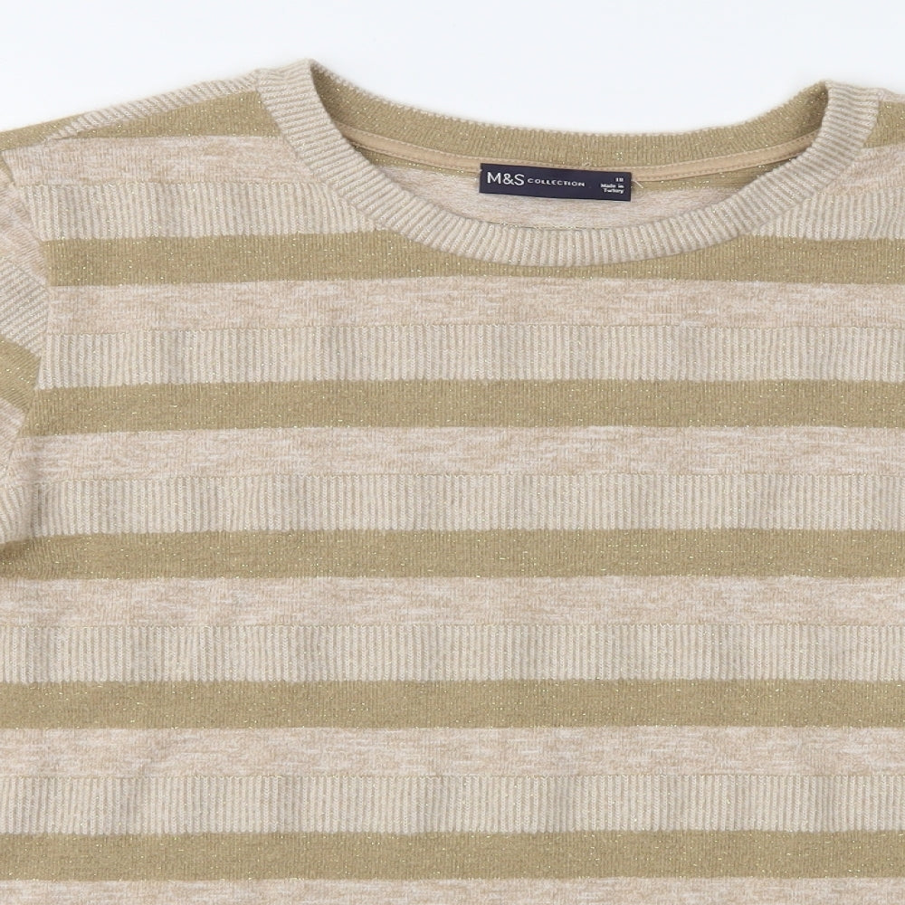 Marks and Spencer Womens Brown Striped Knit Pullover Jumper Size 18