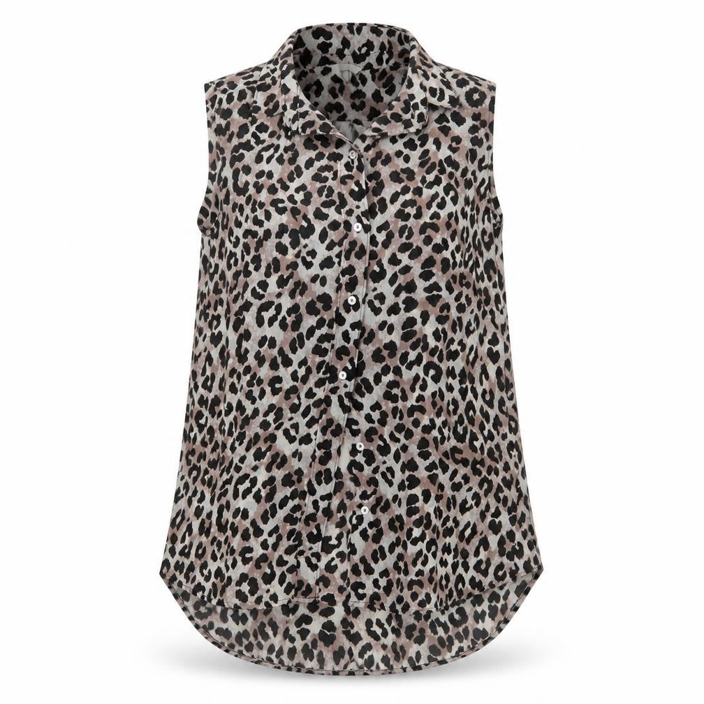 H&M Womens Brown Animal Print Chiffon Basic Blouse Size 8
