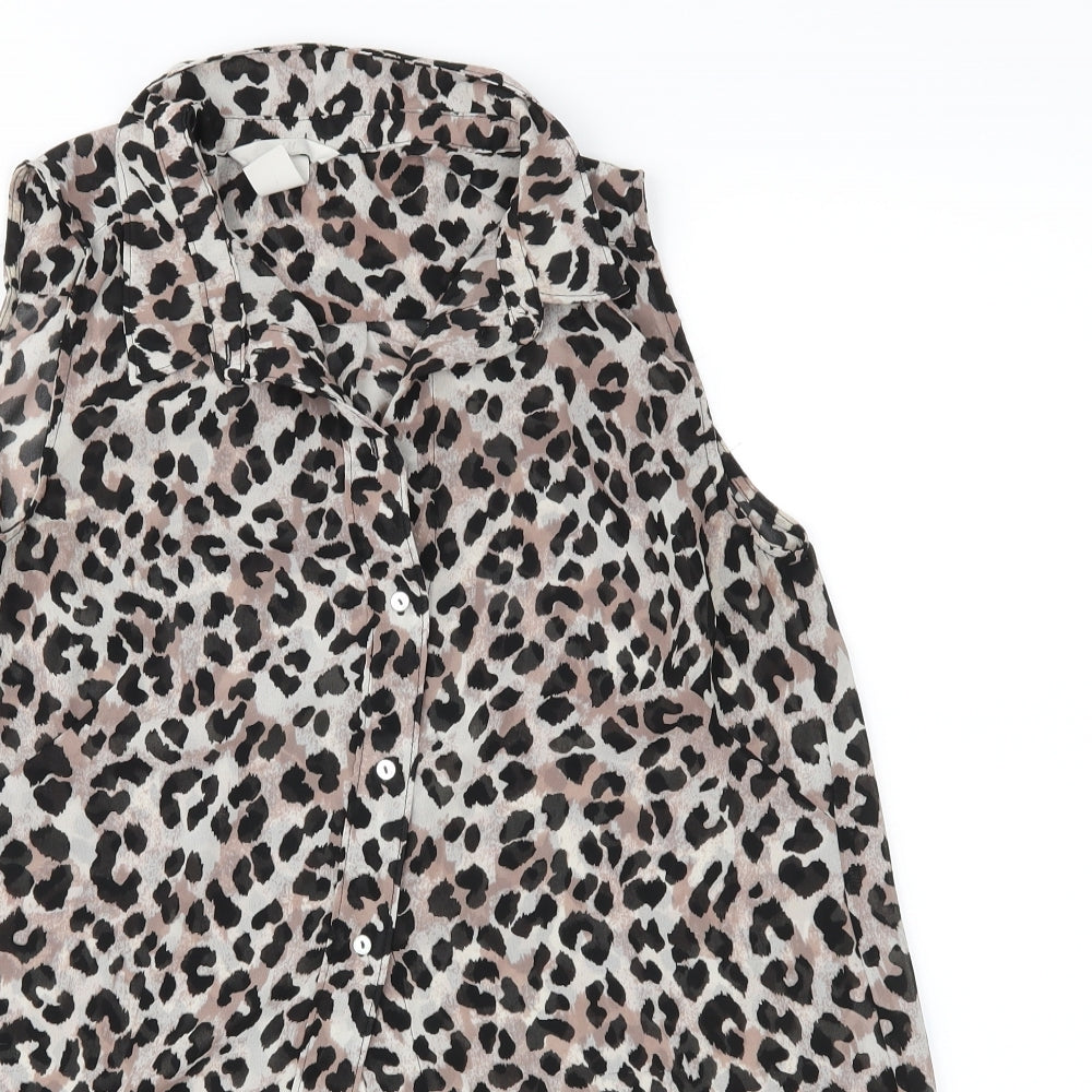 H&M Womens Brown Animal Print Chiffon Basic Blouse Size 8