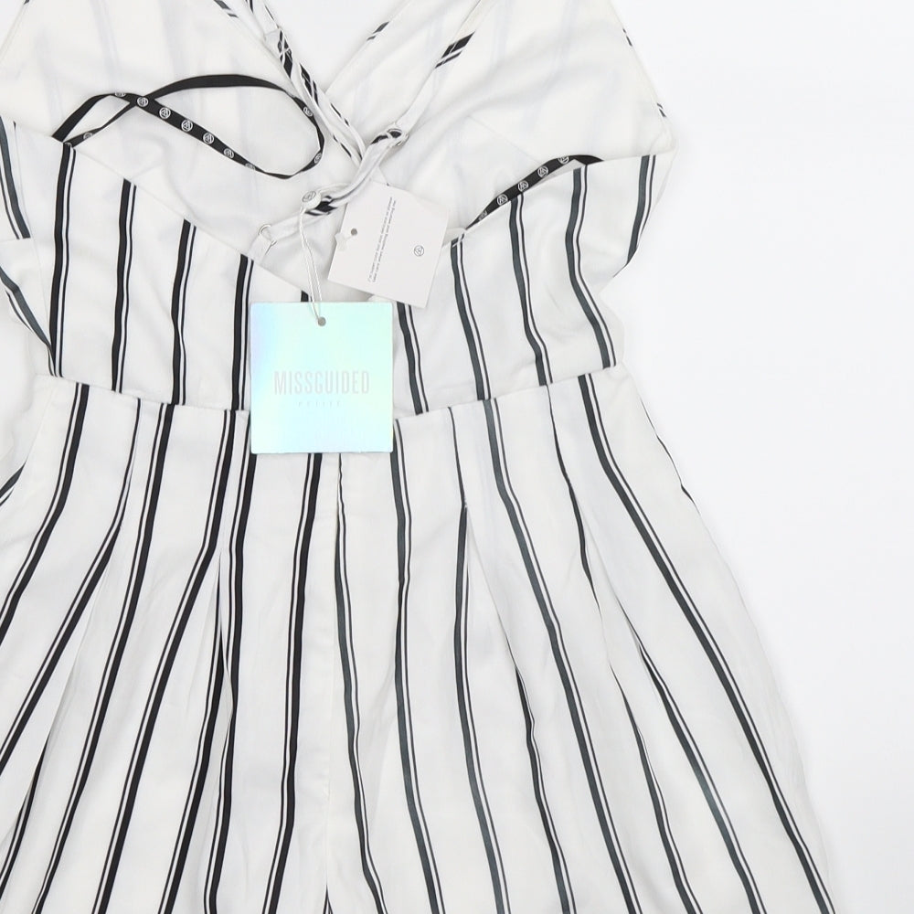 Missguided Womens White Striped  Playsuit One-Piece Size 4 L3 in