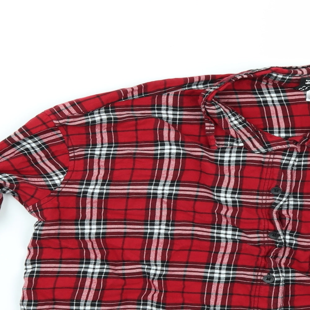 Divided by H&M Womens Red Check  Kimono Button-Up Size 14