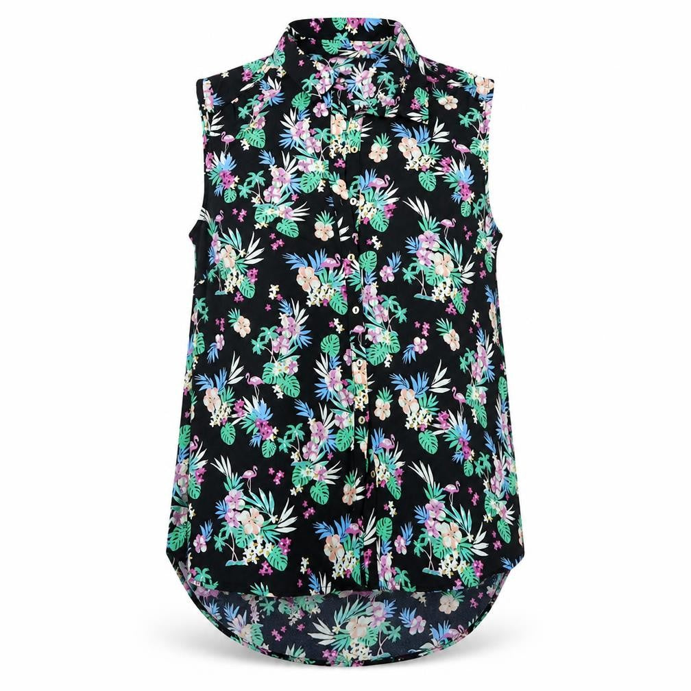 George Womens Black Floral  Tunic Button-Up Size 8