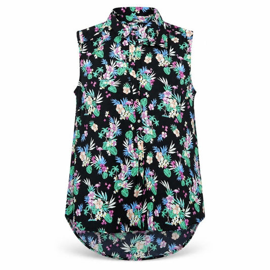George Womens Black Floral  Tunic Button-Up Size 8