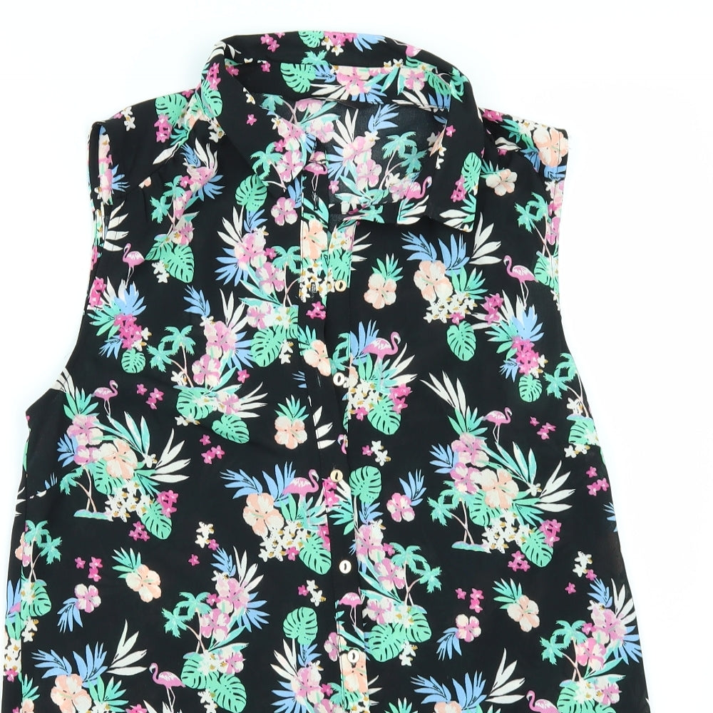 George Womens Black Floral  Tunic Button-Up Size 8