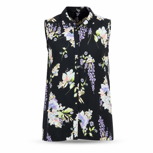George Womens Black Floral  Tunic Button-Up Size 8