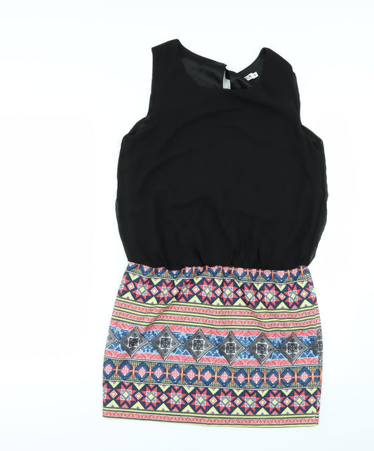 Unika Womens Black Geometric Rayon T-Shirt Dress  Size M