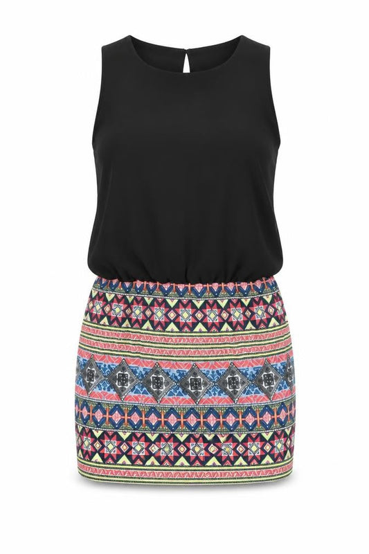 Unika Womens Black Geometric Rayon T-Shirt Dress  Size M