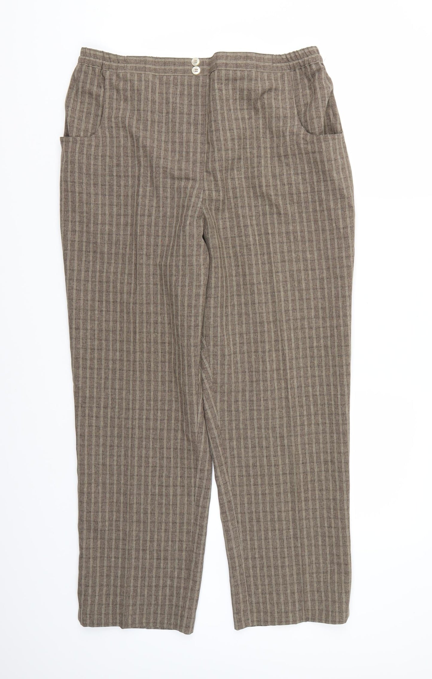 Essential Collection Womens Brown Check Rayon Trousers  Size 16 L26 in
