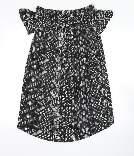 Atmosphere Womens Black Geometric  Basic Blouse Size 10