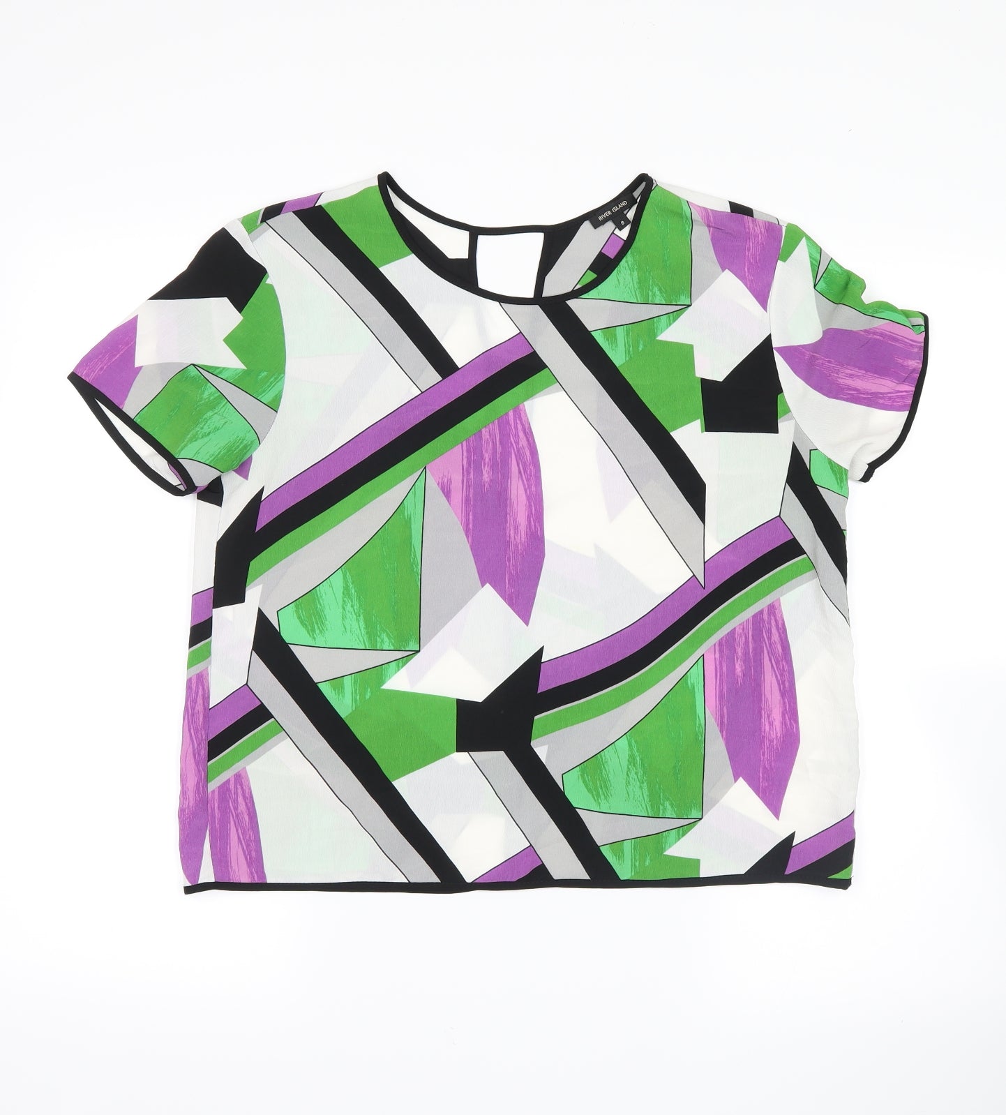 River Island Womens Green Geometric  Basic T-Shirt Size 8