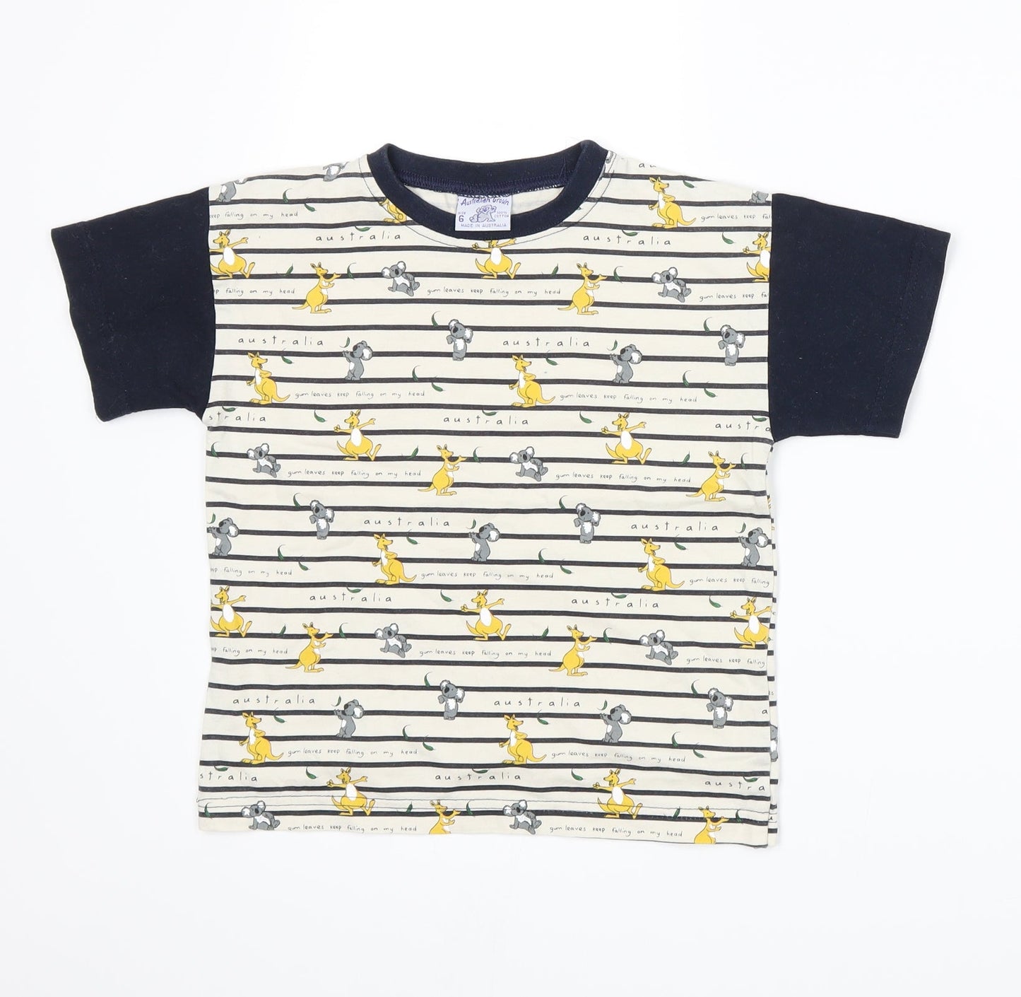 Australian Grown Boys Blue Striped  Basic T-Shirt Size 6 Years