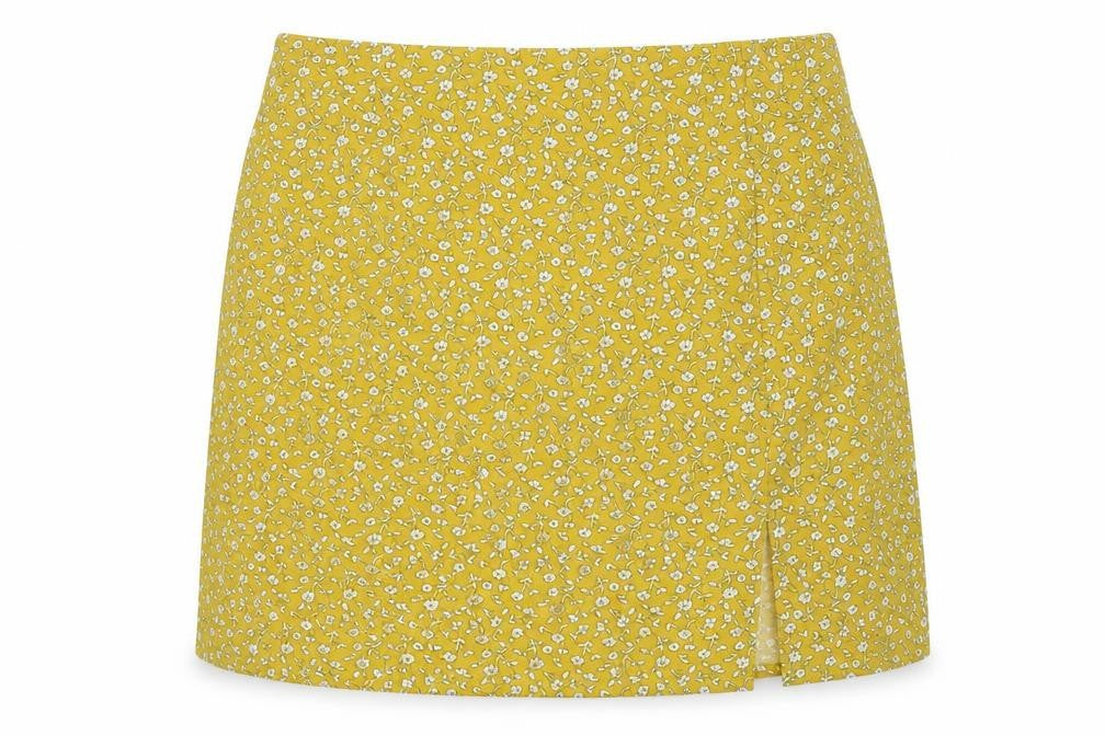 SHEIN Womens Yellow Floral Chiffon A-Line Skirt Size L