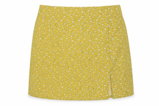 SHEIN Womens Yellow Floral Chiffon A-Line Skirt Size L