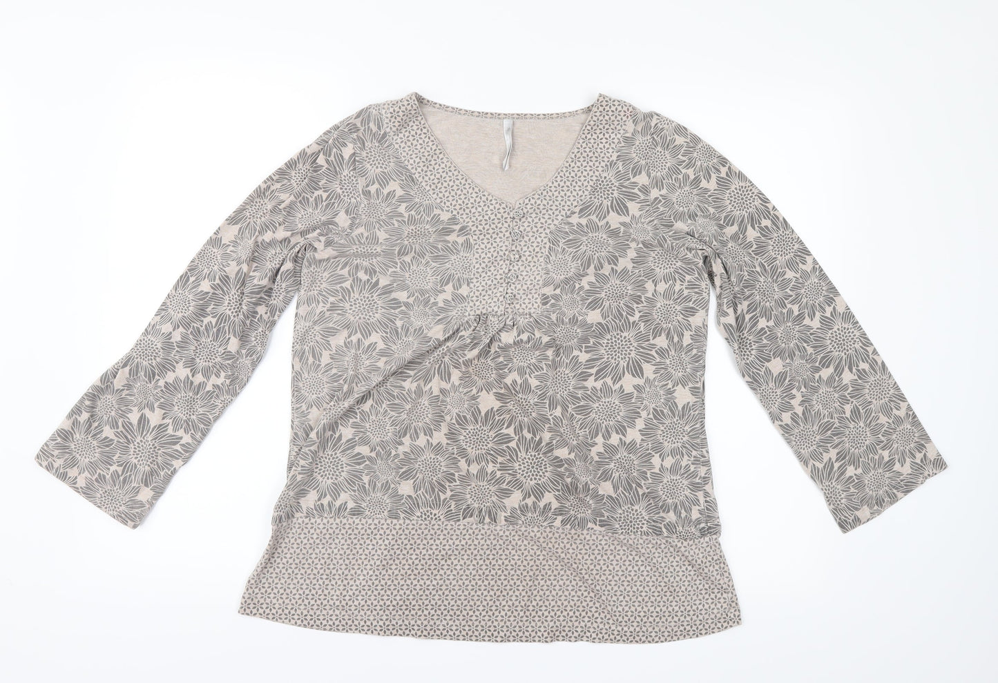 Bm Casual Womens Brown Floral  Basic T-Shirt Size 12