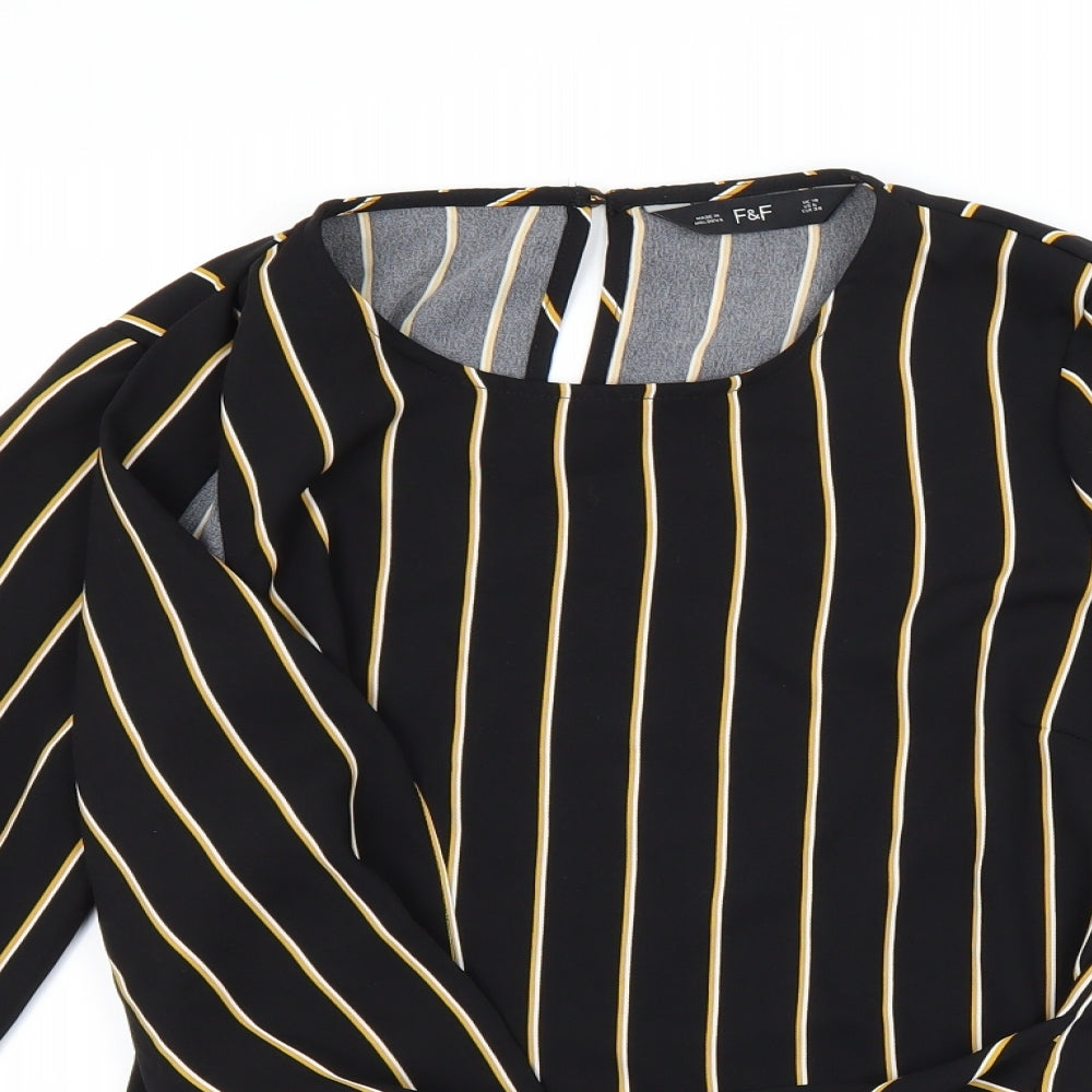 F&F Womens Black Striped  Basic Blouse Size 10