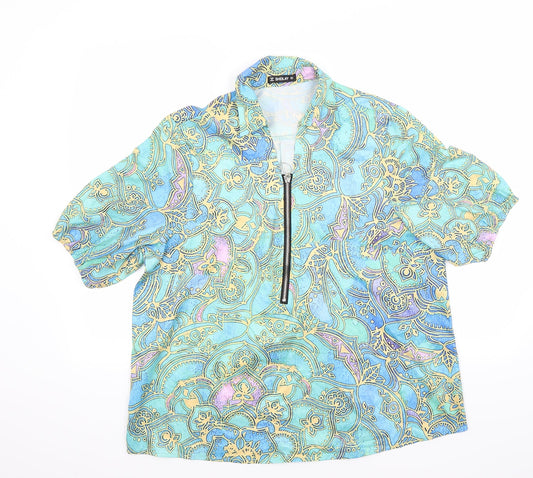 shelays Womens Green Floral  Basic Blouse Size L