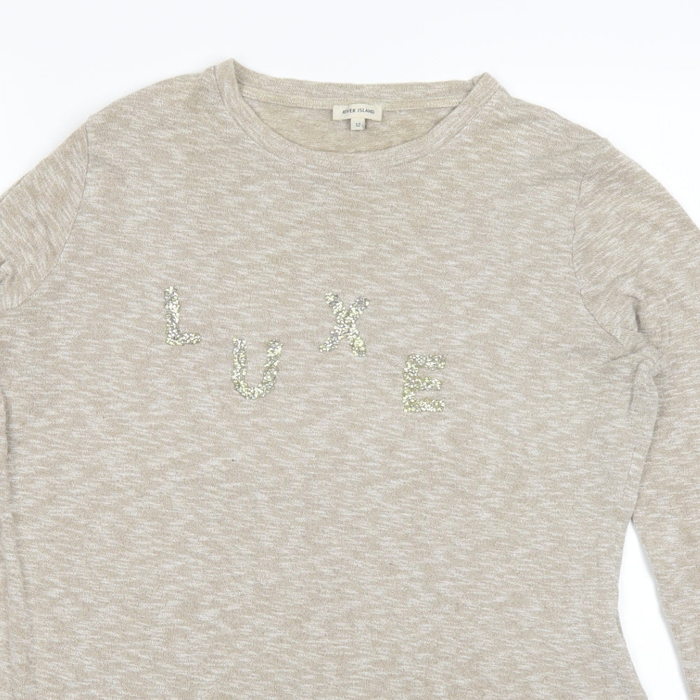 River Island Womens Beige   Basic T-Shirt Size 12  - Luxe