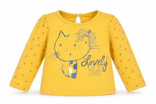 Front view of Matalan girls’ yellow basic t-shirt, size 9-12, months - lovely cute