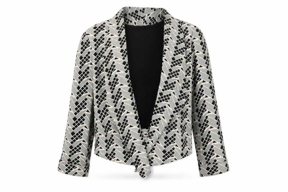 Preworn Womens Beige Geometric  Jacket Blazer Size 10