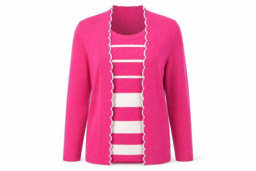 Classics Womens Pink Striped  Cardigan Jumper Size M