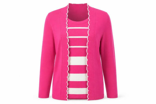 Classic Womens Pink Striped  Cardigan Jumper Size M