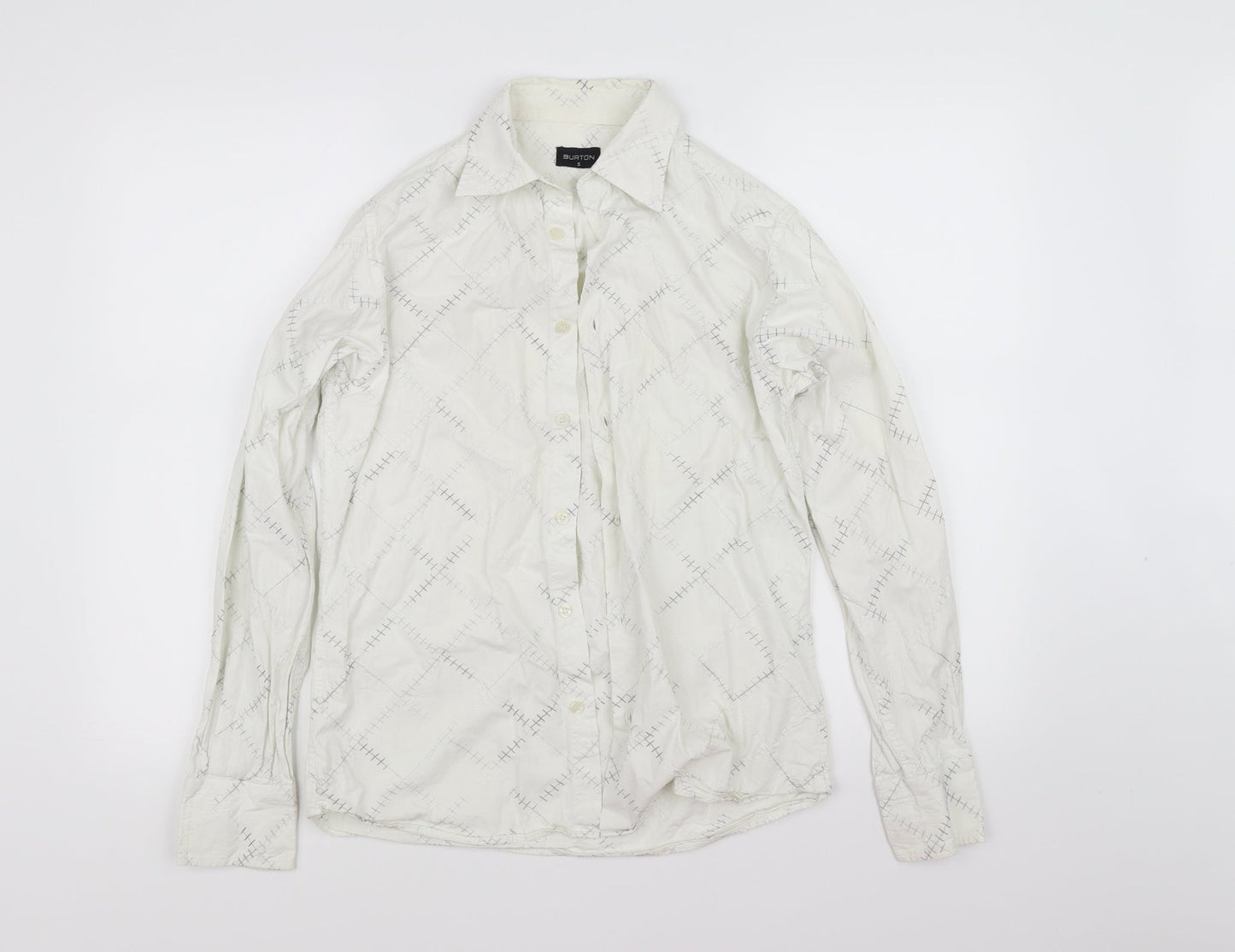 Burton Mens White Check   Button-Up Size S