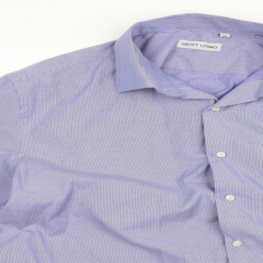giust uomo Mens Blue Striped   Button-Up Size 42