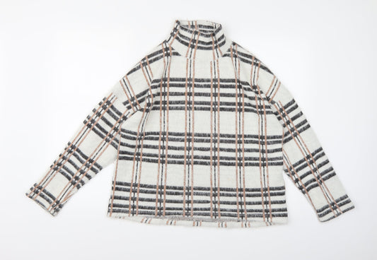 M&Co Womens White Check Knit Pullover Jumper Size 14