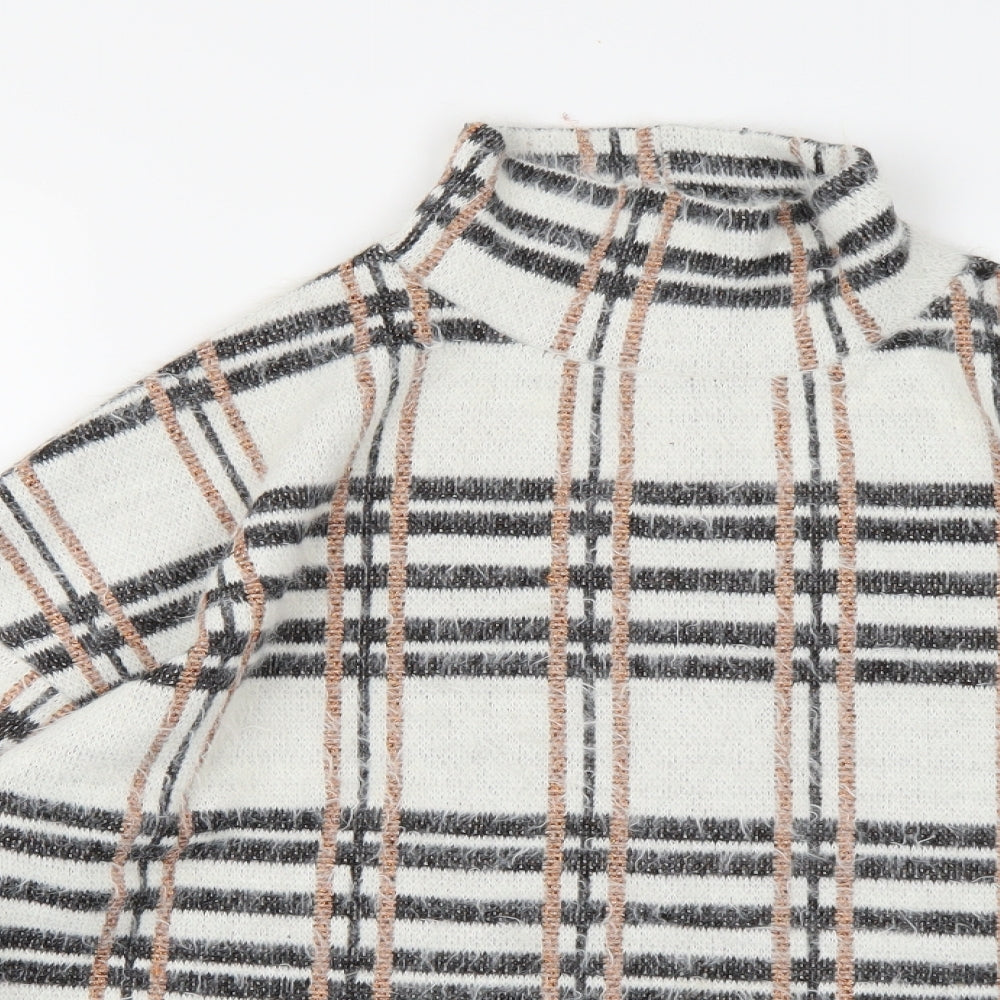 M&Co Womens White Check Knit Pullover Jumper Size 14