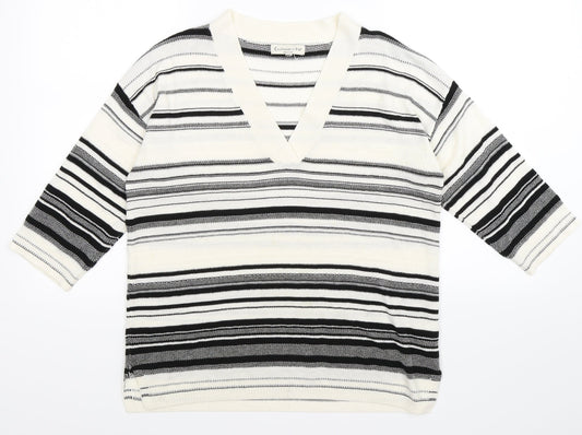 F&F Womens White Striped Knit Pullover Jumper Size 12