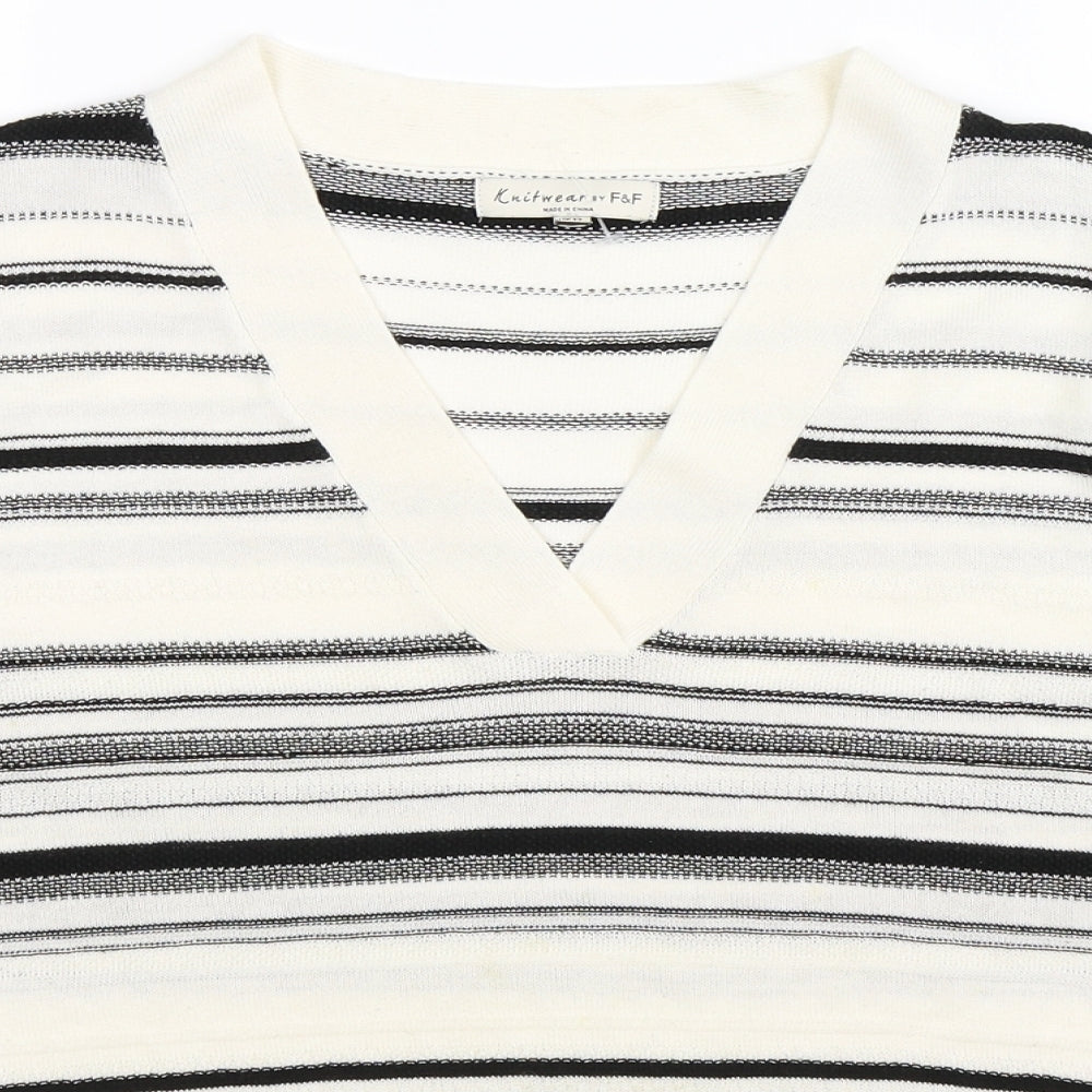 F&F Womens White Striped Knit Pullover Jumper Size 12