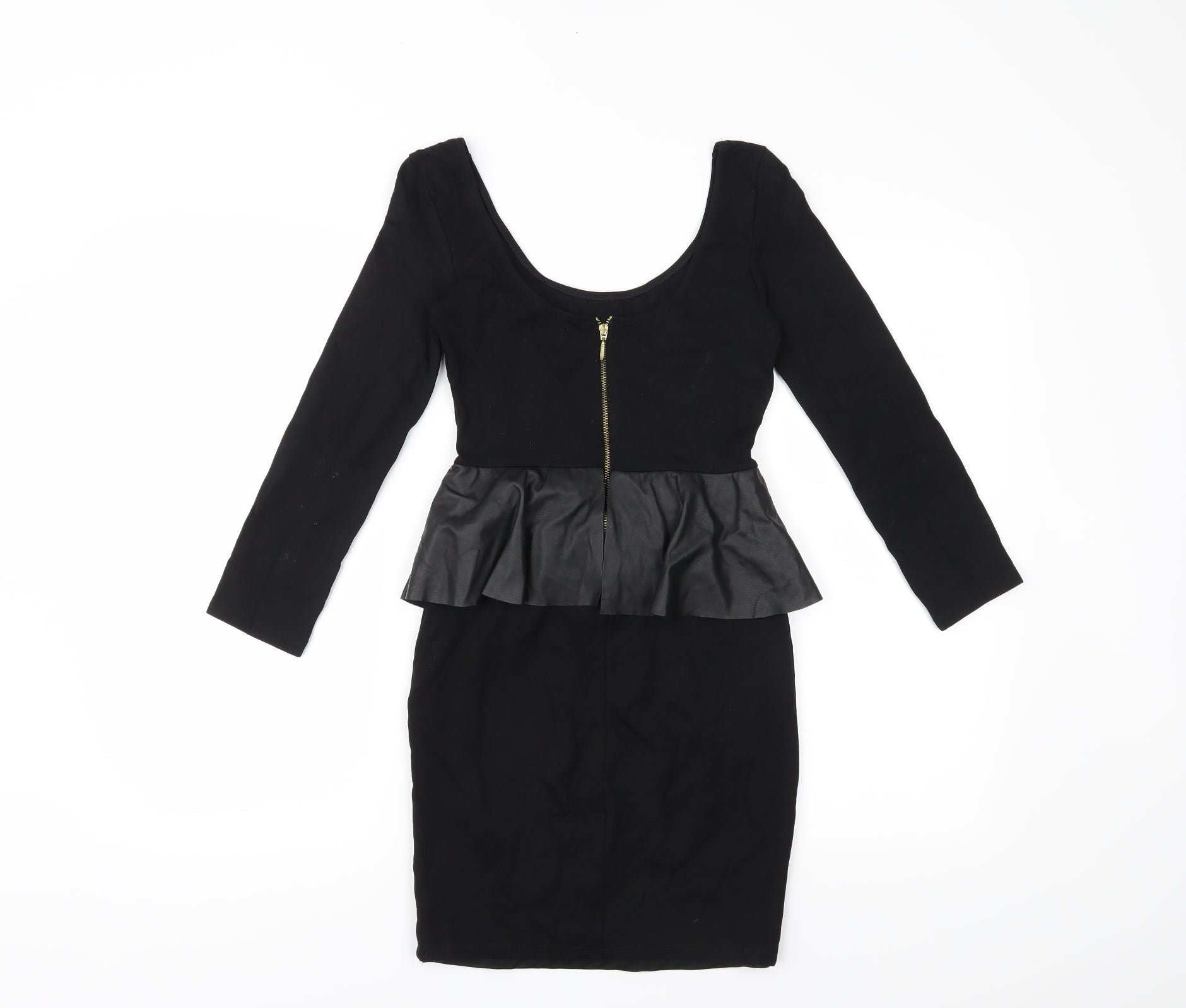black pencil dress zara ZARA STUDIO BLACK LACE LEATHER PEPLUM PENCIL DRESS XS