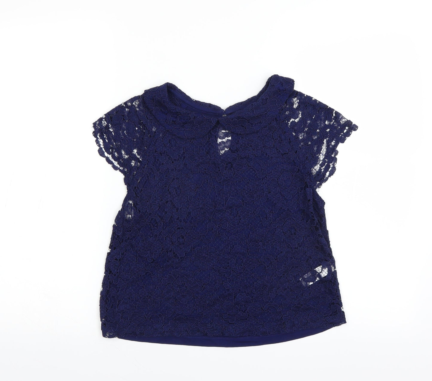 Topshop Womens Blue Floral  Basic Blouse Size 10  - cut out front detail