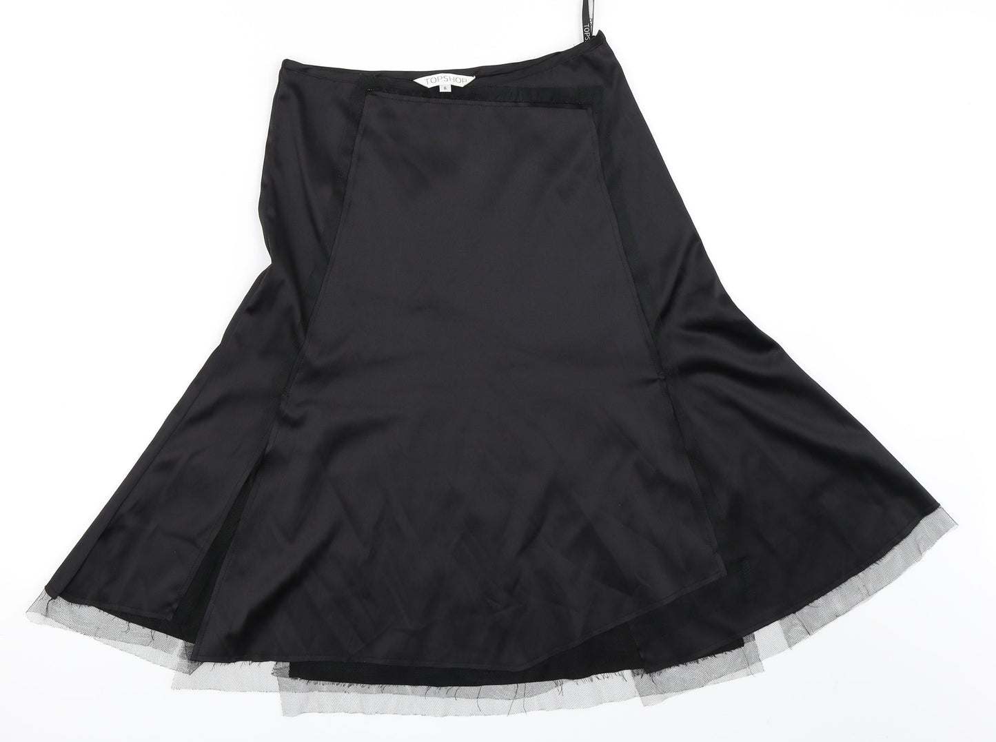 Topshop Womens Black  Satin Flare Skirt Size 6