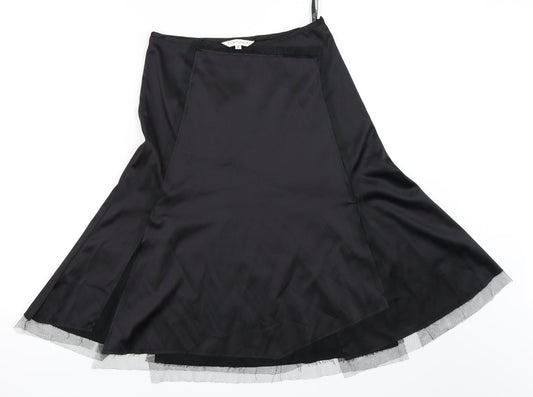 Topshop Womens Black  Satin Flare Skirt Size 6