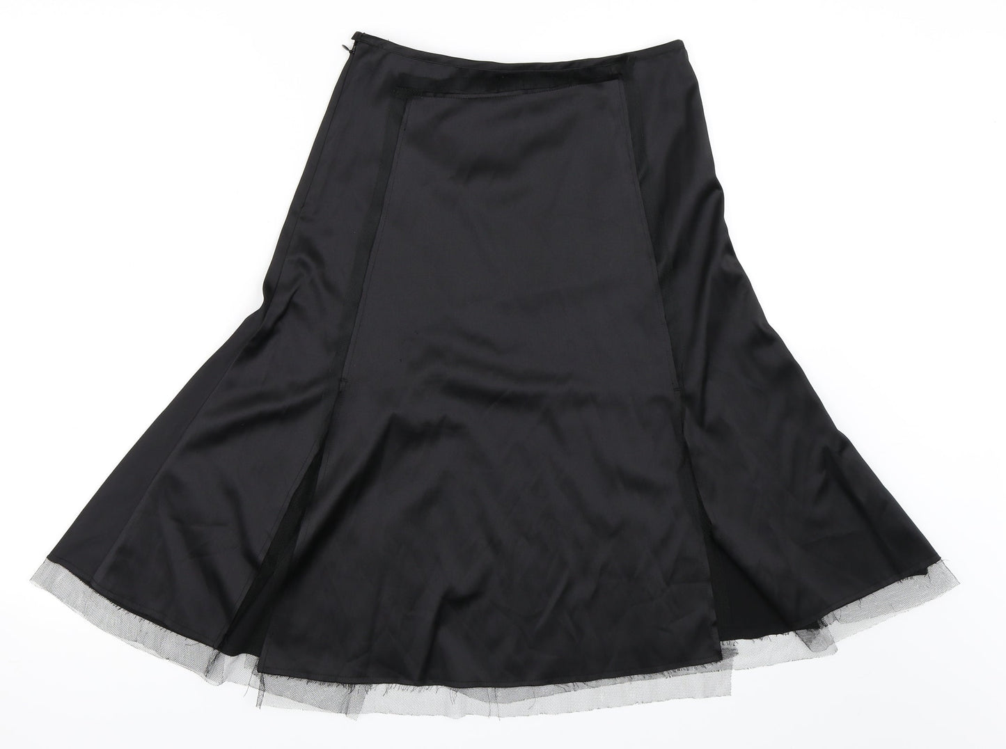 Topshop Womens Black  Satin Flare Skirt Size 6