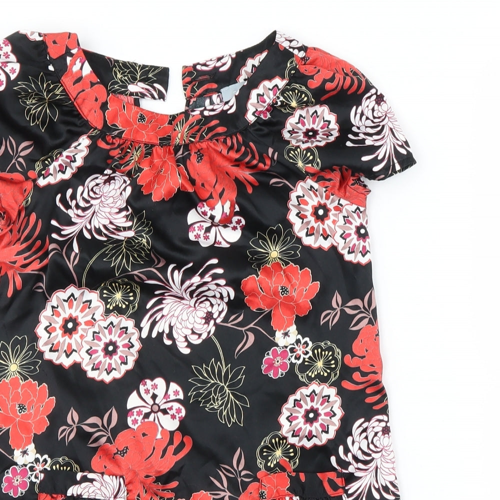 Debenhams Girls Black Floral  Basic Blouse Size 7 Years