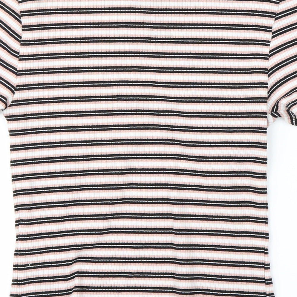 Preworn Womens Pink Striped  Cropped T-Shirt Size S