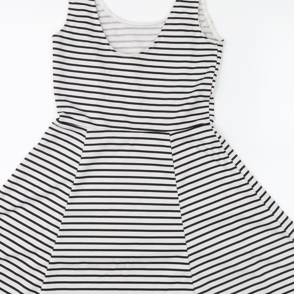 Preworn Womens Black Striped  Shirt Dress  Size 8