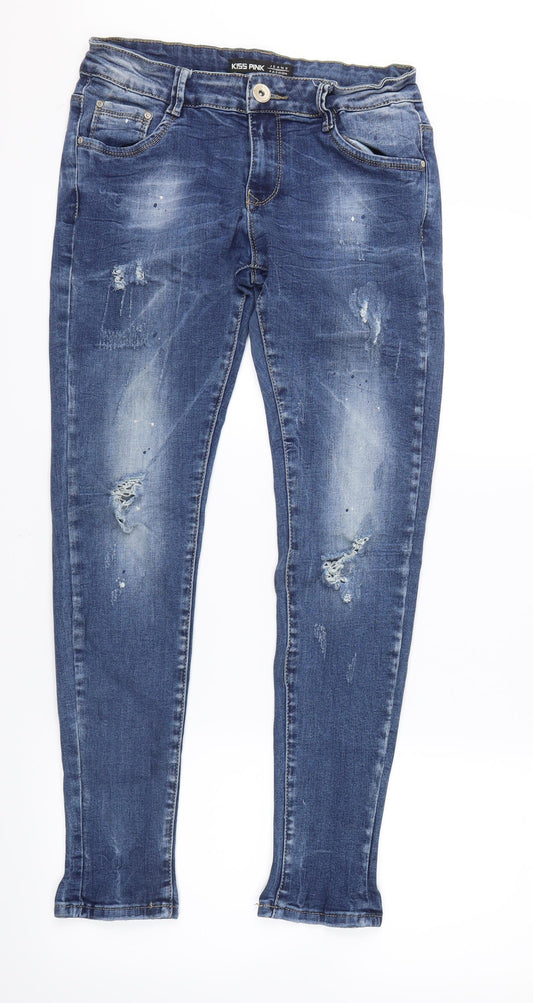 Kiss Pink Womens Blue  Denim Straight Jeans Size 6 L27.5 in
