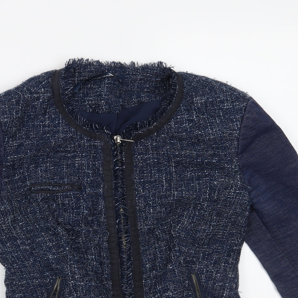 Stradivarius Womens Blue Geometric  Jacket Blazer Size S