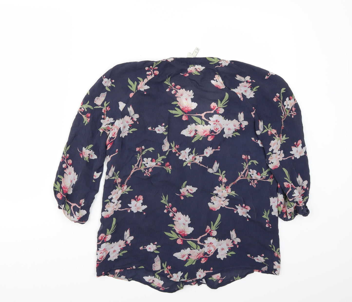 Preworn Womens Blue Floral  Basic Blouse Size XS