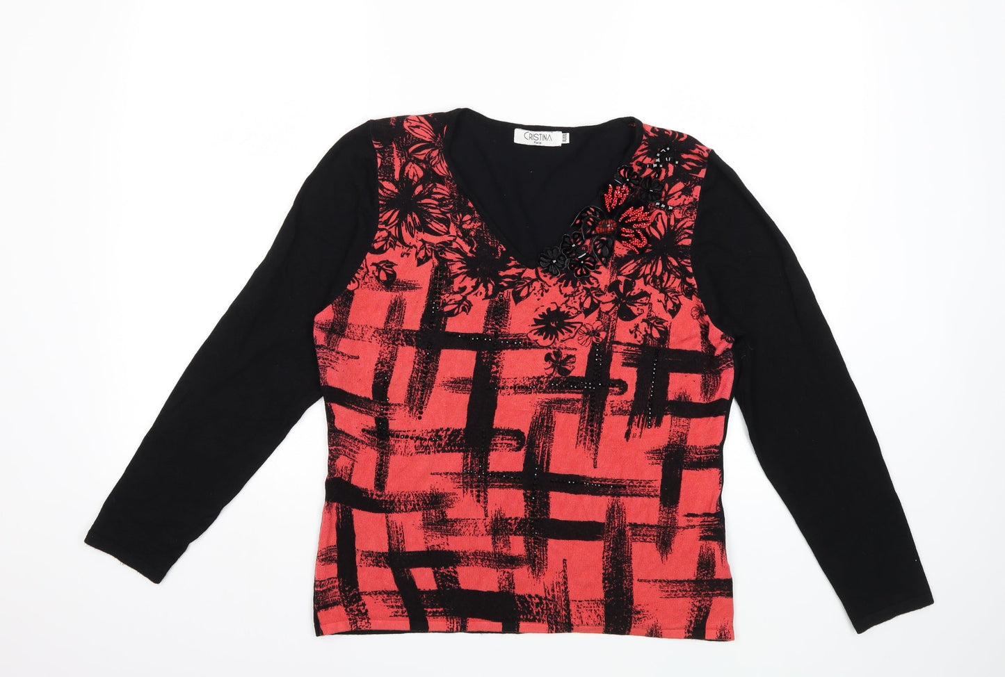 Cristina Womens Orange Geometric  Pullover Jumper Size XL
