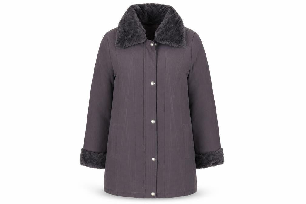 Bonmarché Womens Grey Velour Windbreaker Coat Size XS