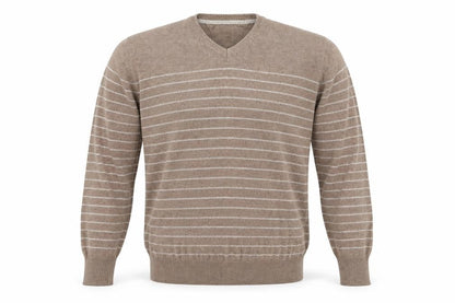 Easy Mens Brown Striped Knit Pullover Jumper Size L
