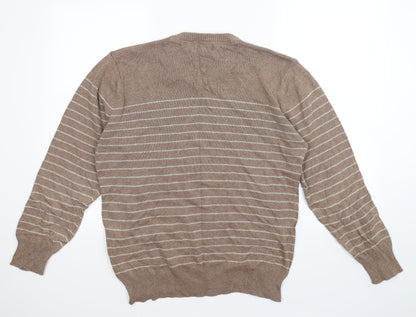 Easy Mens Brown Striped Knit Pullover Jumper Size L
