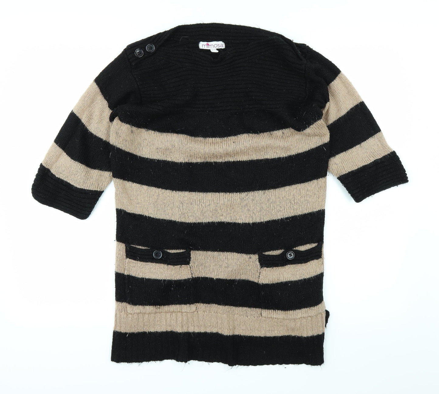 mimosa Womens Black Striped  Pullover Jumper Size 14
