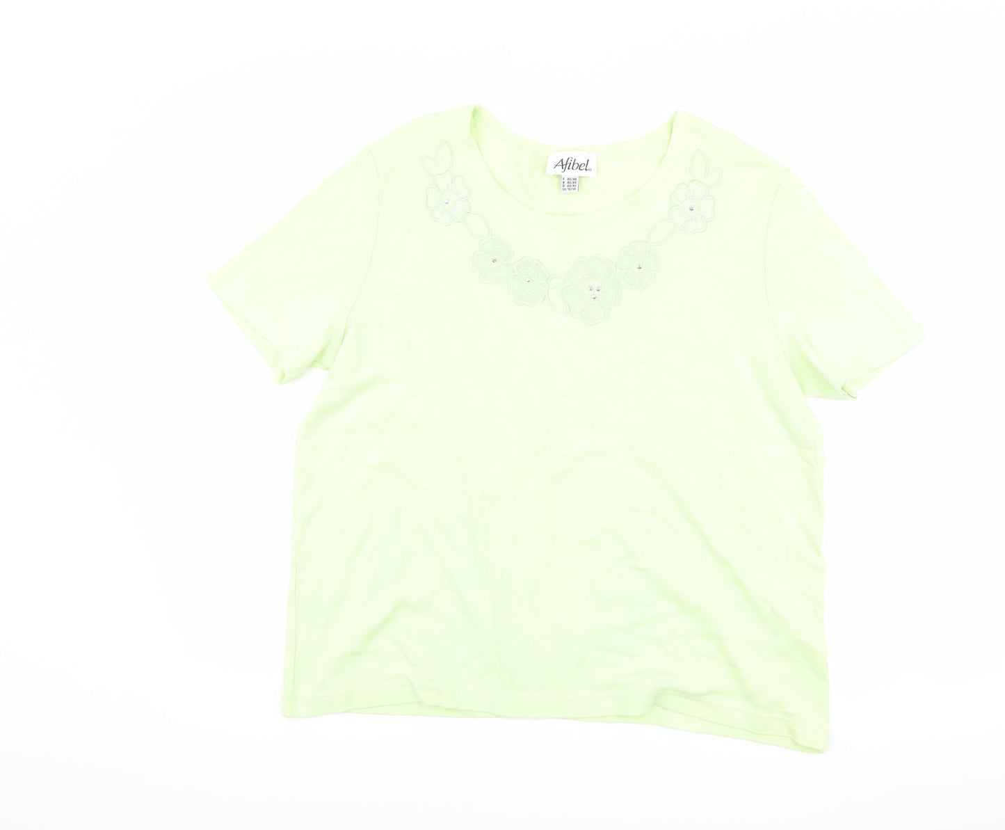 Afibel Womens Green Floral  Basic T-Shirt Size 16